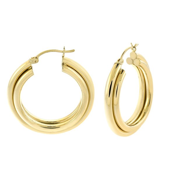 14K Yellow Gold Three Rings Dangle Hoop 5.9gram Earrings - Picture 2 of 3